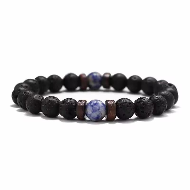 Vintage Natural Stone Bead with Wood Spacer Bracelets for Daily wear