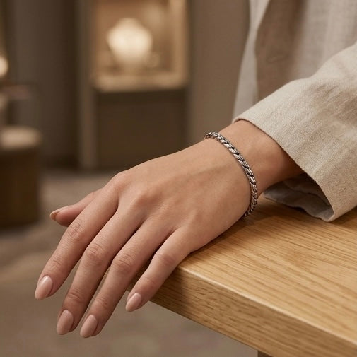Stainless Steel Fade Resistant - Waterproof 18k Silver Plated Women Bracelet (Free Size)
