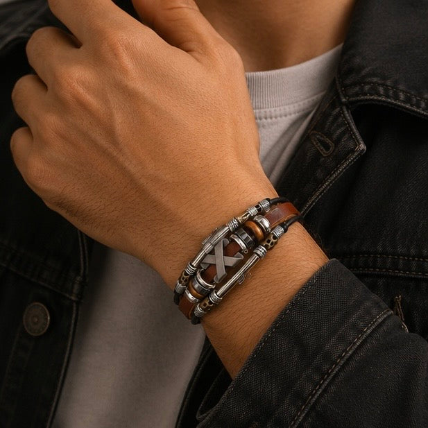Handmade Bohemian style Leather Bracelets with Steel Clasp