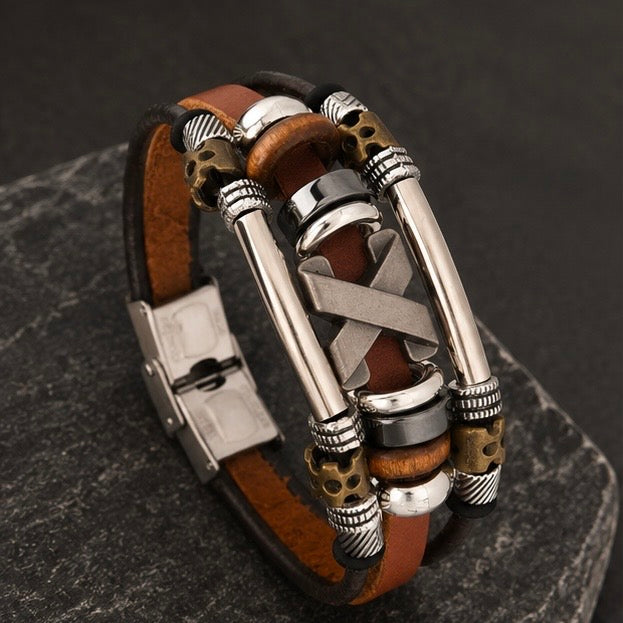 Handmade Bohemian style Leather Bracelets with Steel Clasp