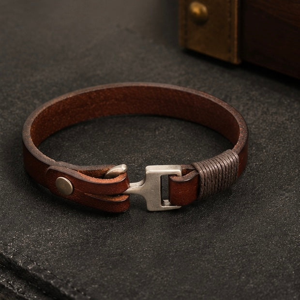 Alloy Cuff Anchor Lock Design Leather Bracelets