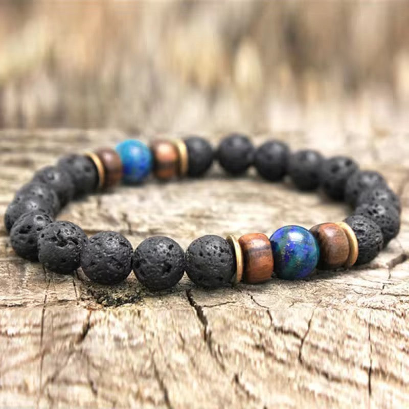 8mm Lava with Natural Stone, wood, Septum, Beaded Energy Yoga bracelets for Men and Women