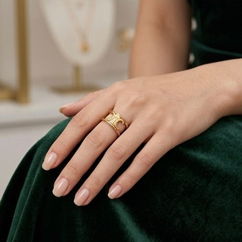 Adjustable Stainless Steel Women Rings Gold Plated 18k Anti Tarnishing (Free Size)