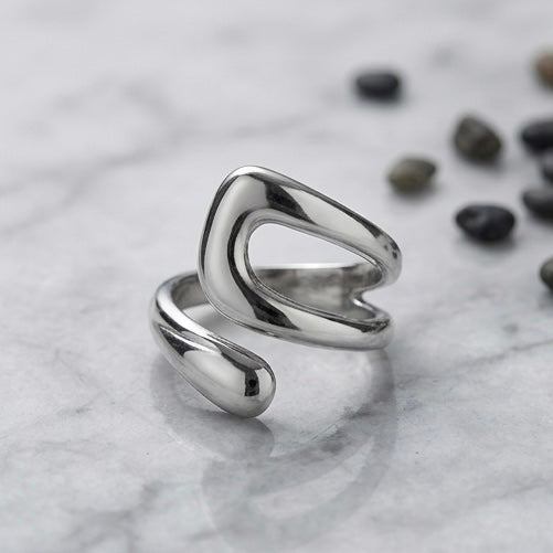 Adjustable Stainless Steel Women Rings Silver Plated 18k Anti Tarnishing (Free Size)