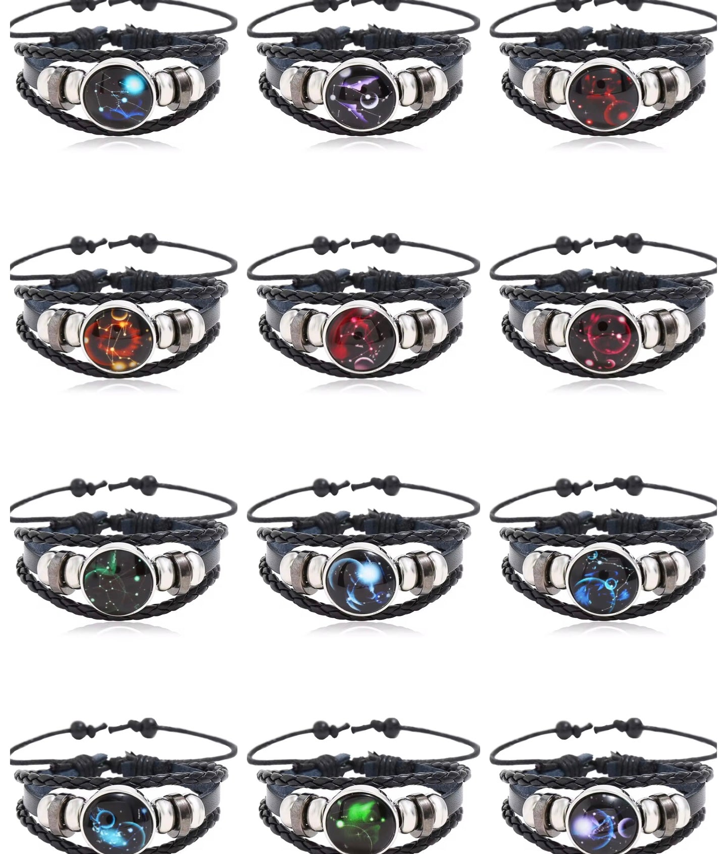 Handmade Woven 12 Zodiac Sign with Black Leather Bracelet for Men and Women for Casual wear