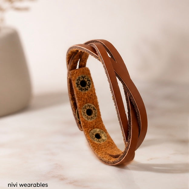 Crossing Band Design Leather Bracelet