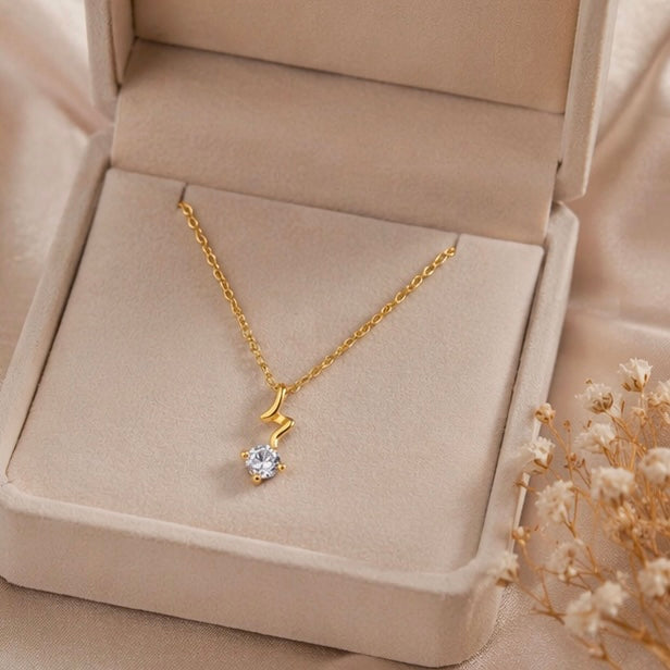 Dainty 18k Anti Tarnish Zircon Zig-Zag Diamond Pendant Non Fading Jewellery (40+5cm)