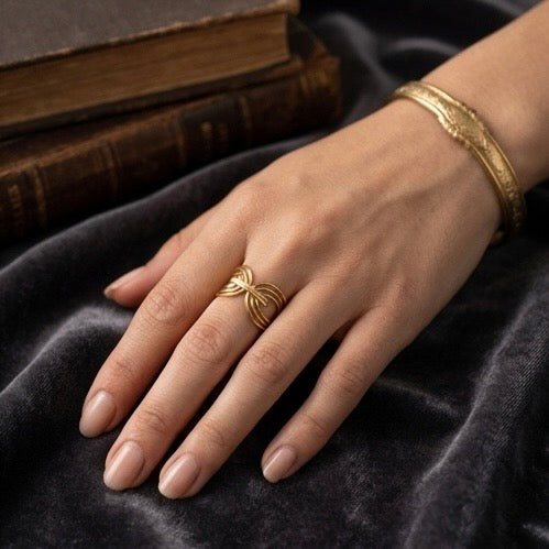 Adjustable Stainless Steel Women Rings Gold Plated 18k Anti Tarnishing (Free Size)
