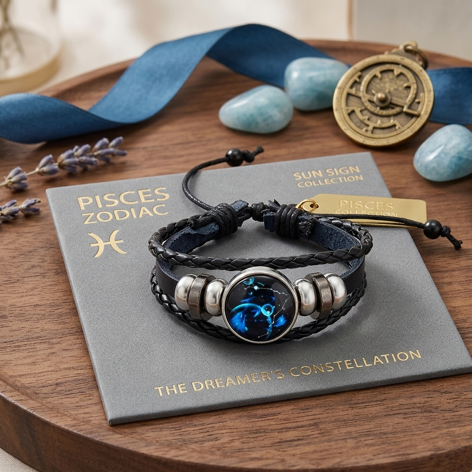 Handmade Woven 12 Zodiac Sign with Black Leather Bracelet for Men and Women for Casual wear