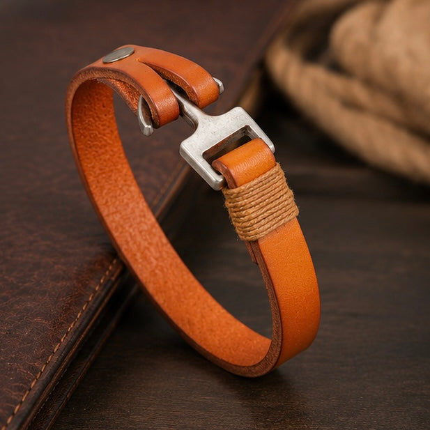 Alloy Cuff Anchor Lock Design Leather Bracelets
