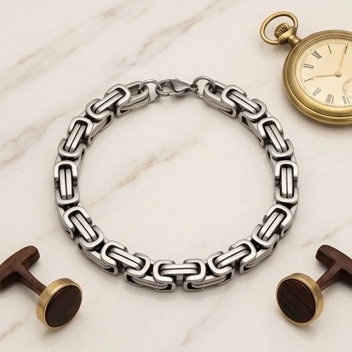 Domineering Personality Men Jewellery Stainless Steel Heavy Bracelet Silver plated (22cm / 6mm thickness)