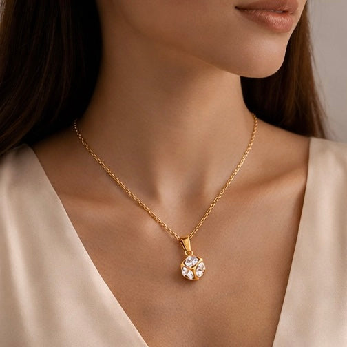 Dainty 18k Anti Tarnish Zircon 3D Square Diamond Pendant Non Fading Jewellery (40+5cm)
