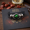 Handmade Woven 12 Zodiac Sign with Black Leather Bracelet for Men and Women for Casual wear