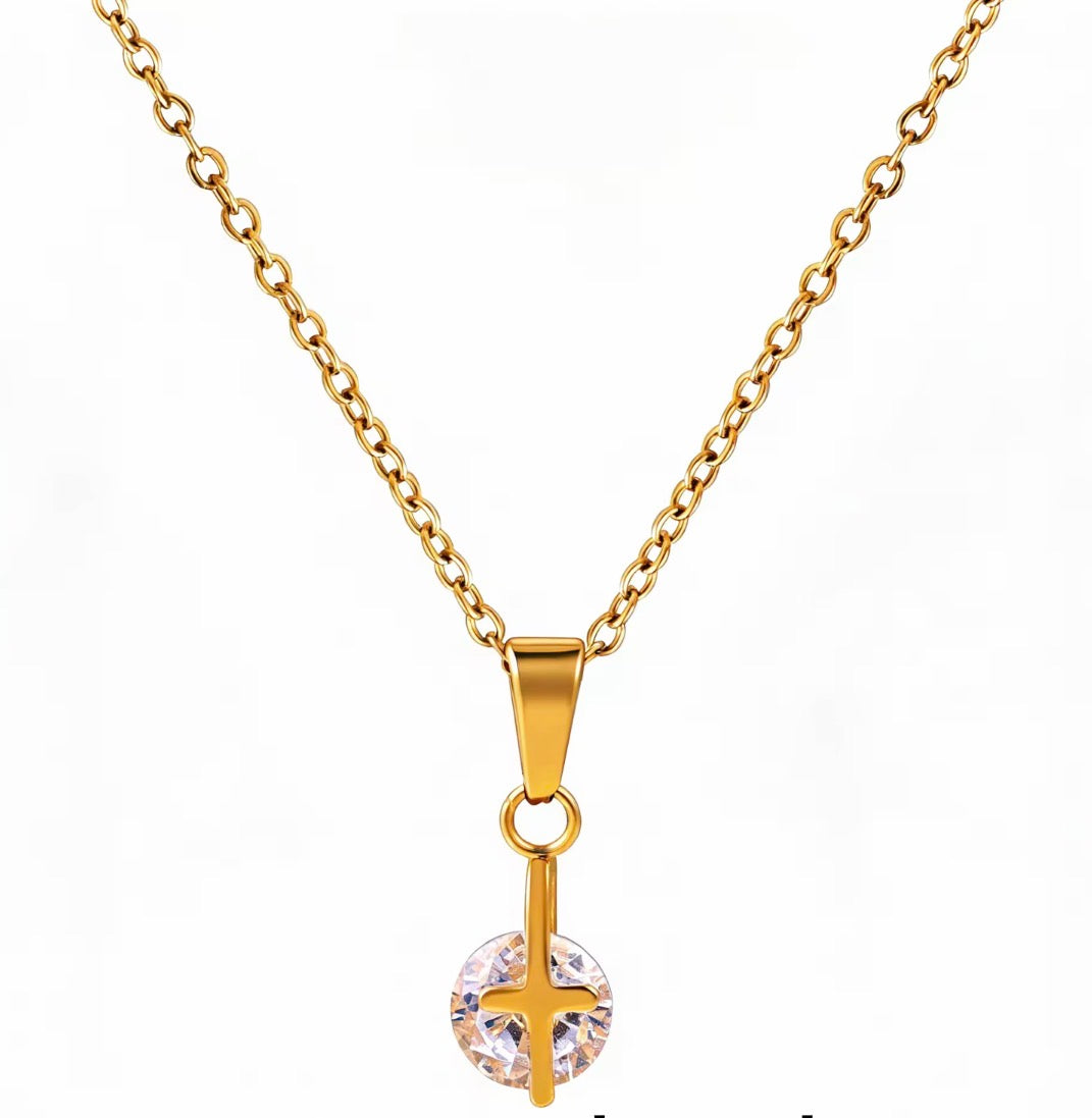 Dainty 18k Anti Tarnish Zircon Cross Diamond Pendant Non Fading Jewellery (40+5cm)