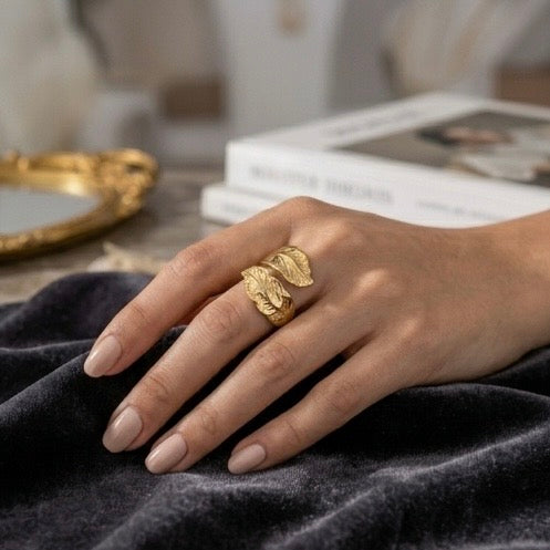 Adjustable Stainless Steel Women Rings Gold Plated 18k Anti Tarnishing (Free Size)