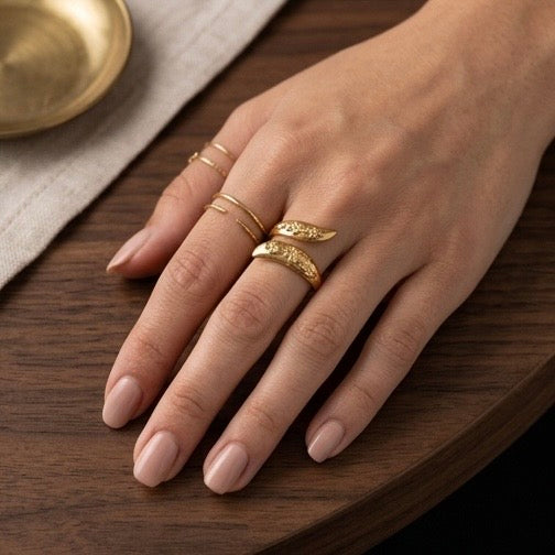 Adjustable Stainless Steel Women Rings Gold Plated 18k Anti Tarnishing (Free Size)