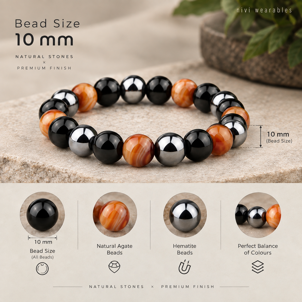 Tiger Eye & Hematite 8/10mm Natural Obsidian Bracelet