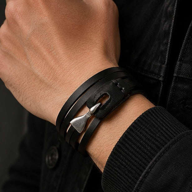 Retro Leather Encircling Bracelet for Men and Women with Hook and Clasp
