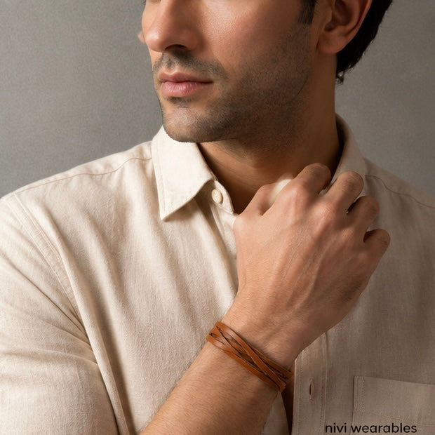 Crossing Band Design Leather Bracelet