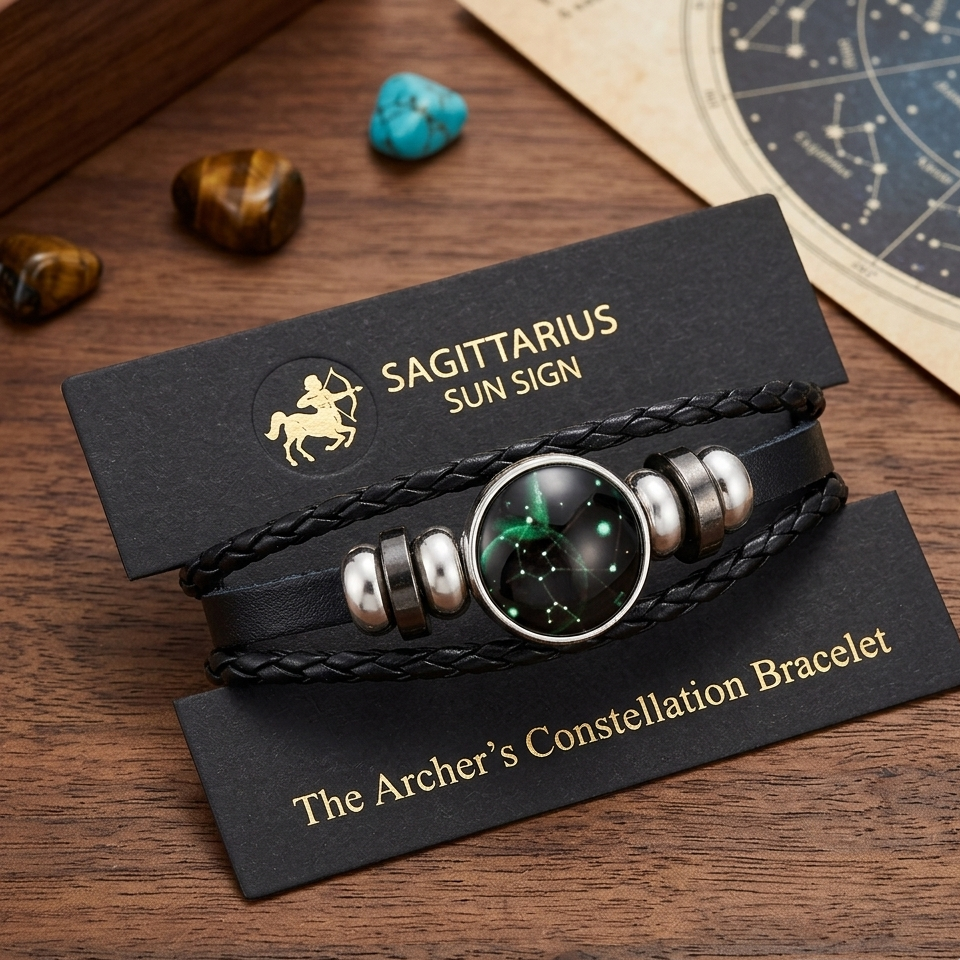 Handmade Woven 12 Zodiac Sign with Black Leather Bracelet for Men and Women for Casual wear