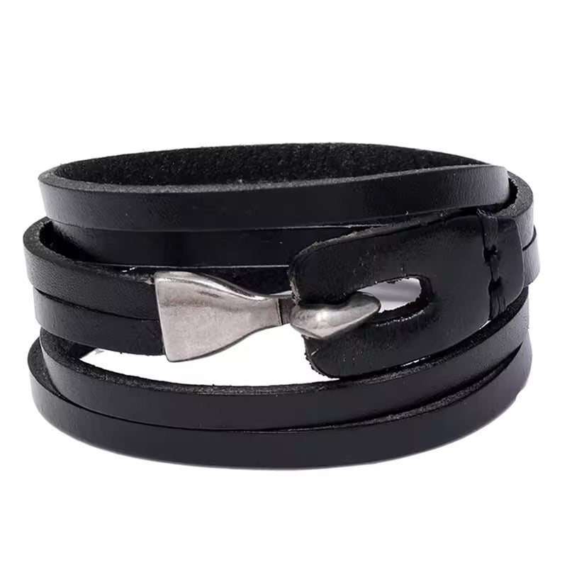 Retro Leather Encircling Bracelet for Men and Women with Hook and Clasp