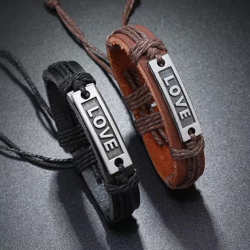 Love Center piece design Leather Bracelet