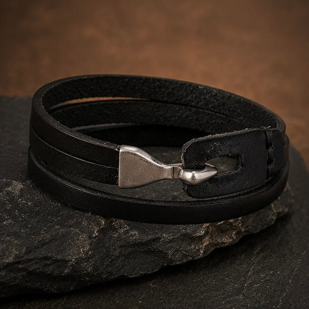 Retro Leather Encircling Bracelet for Men and Women with Hook and Clasp