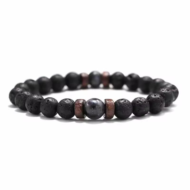Vintage Natural Stone Bead with Wood Spacer Bracelets for Daily wear