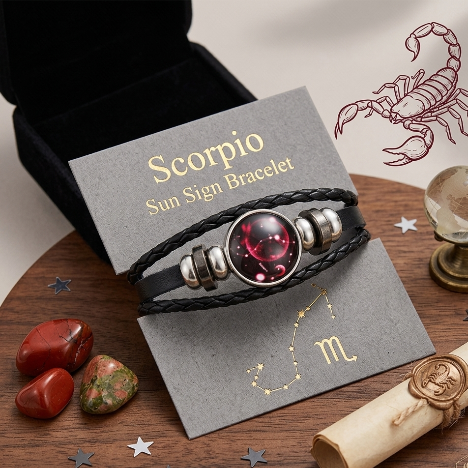 Handmade Woven 12 Zodiac Sign with Black Leather Bracelet for Men and Women for Casual wear