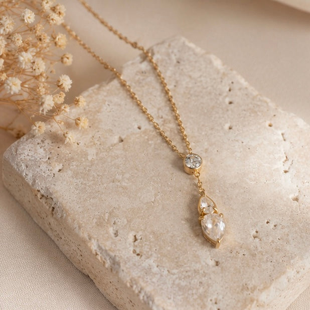 316I PVD water drops Zircon pendant Necklace Jewellery (40+5cm)