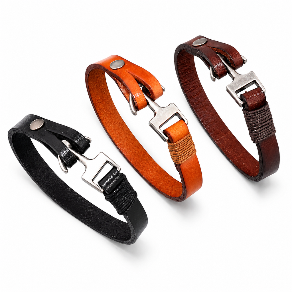 Alloy Cuff Anchor Lock Design Leather Bracelets