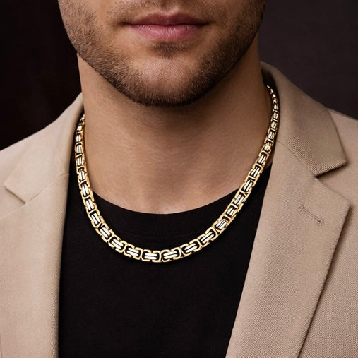 Domineering Personality Men Jewellery Stainless Steel Heavy Necklace Silver-Gold plated (50cm / 8mm thickness)