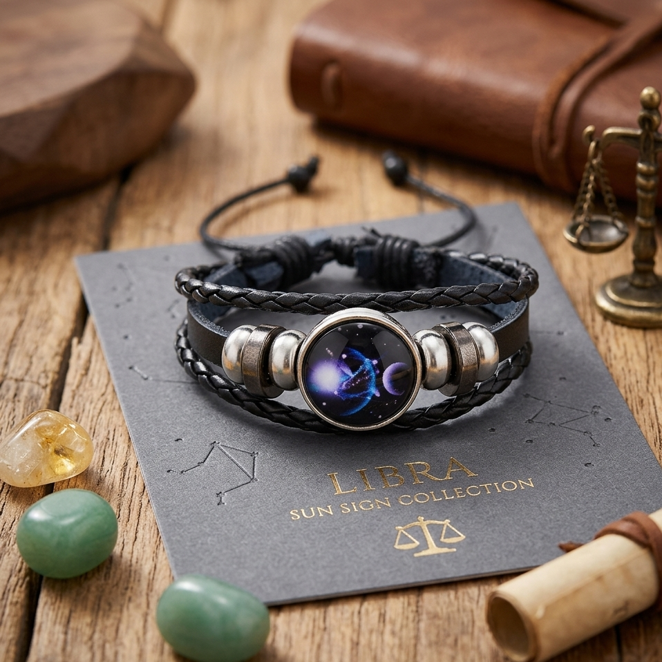 Handmade Woven 12 Zodiac Sign with Black Leather Bracelet for Men and Women for Casual wear