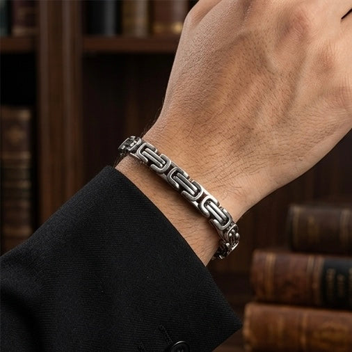 Domineering Personality Men Jewellery Stainless Steel Heavy Bracelet Silver plated (22cm / 6mm thickness)