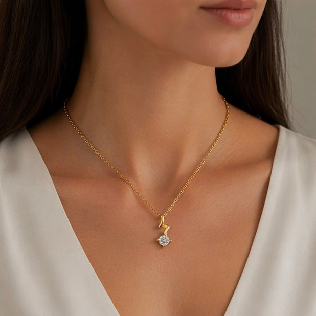 Dainty 18k Anti Tarnish Zircon Zig-Zag Diamond Pendant Non Fading Jewellery (40+5cm)
