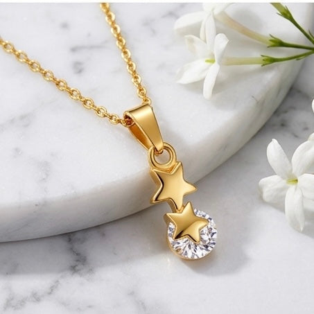 Dainty 18k Anti Tarnish Zircon Star Diamond Pendant Non Fading Jewellery (40+5cm)
