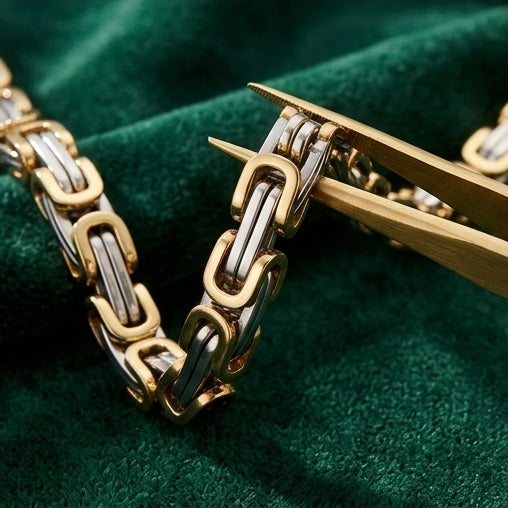 Domineering Personality Men Jewellery Stainless Steel Heavy Bracelet Silver-Gold plated (22cm / 6mm thickness)