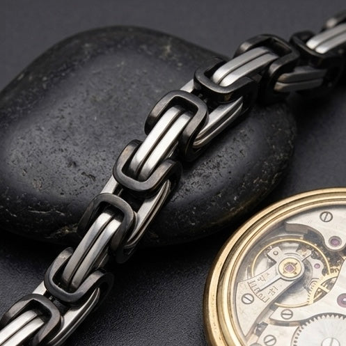 Domineering Personality Men Jewellery Stainless Steel Heavy Bracelet Silver-Black plated (22cm / 6mm thickness)