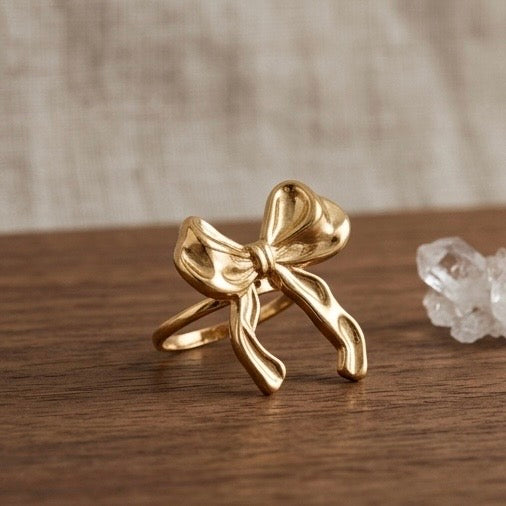 Adjustable Stainless Steel Women Rings Gold Plated 18k Anti Tarnishing (Free Size)