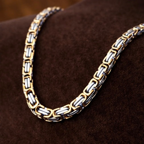 Domineering Personality Men Jewellery Stainless Steel Heavy Necklace Silver-Gold plated (50cm / 8mm thickness)