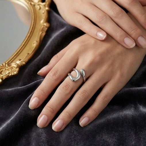 Adjustable Stainless Steel Women Rings Silver Plated 18k Anti Tarnishing (Free Size)