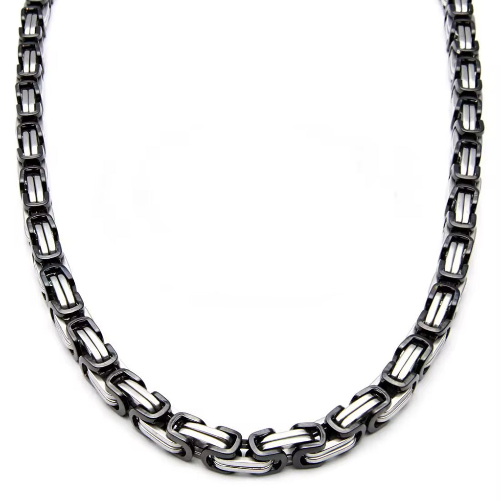 Domineering Personality Men Jewellery Stainless Steel Heavy Necklace Silver-Black plated (50cm / 8mm thickness)