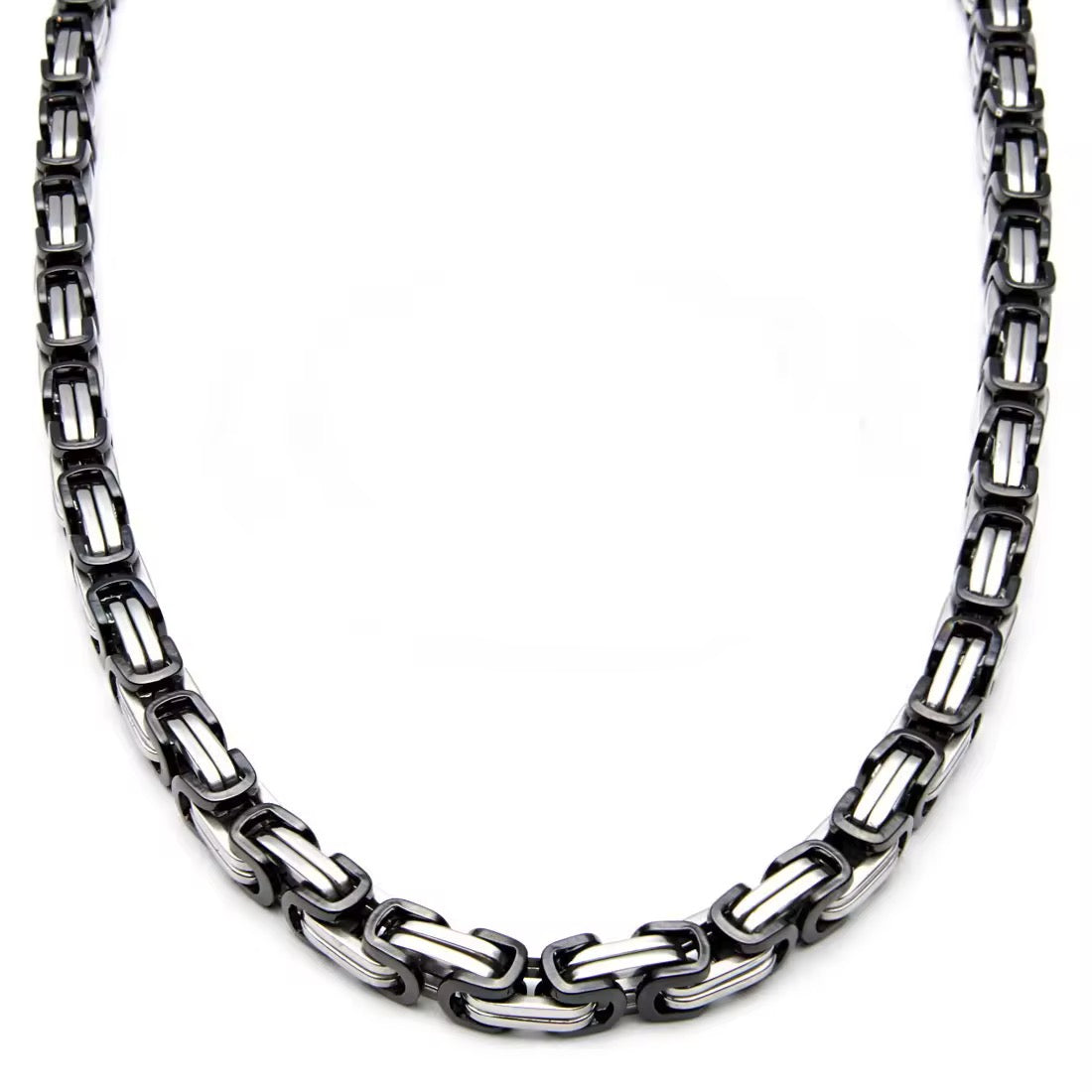 Domineering Personality Men Jewellery Stainless Steel Heavy Necklace Silver-Black plated (50cm / 8mm thickness)
