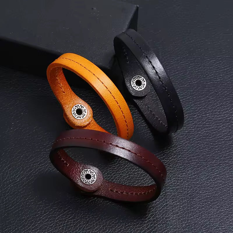 Vintage look simple design Genuine Leather bracelet bangle style for Men and Women