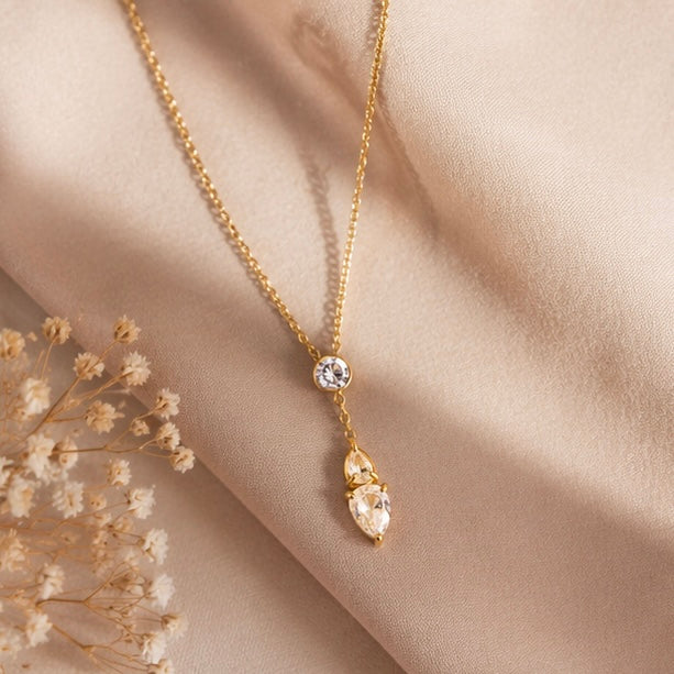 316I PVD water drops Zircon pendant Necklace Jewellery (40+5cm)