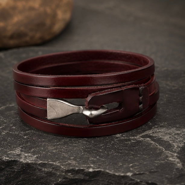 Retro Leather Encircling Bracelet for Men and Women with Hook and Clasp