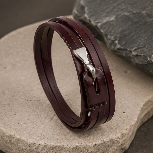 Retro Leather Encircling Bracelet for Men and Women with Hook and Clasp