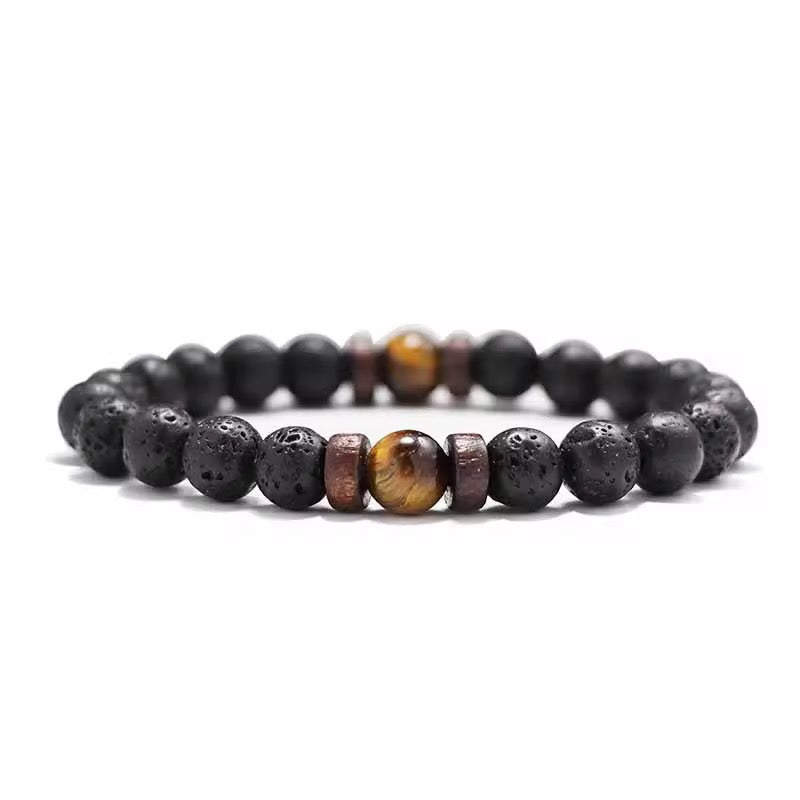 Vintage Natural Stone Bead with Wood Spacer Bracelets for Daily wear