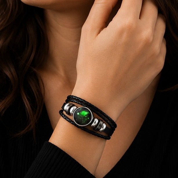 Handmade Woven 12 Zodiac Sign with Black Leather Bracelet for Men and Women for Casual wear