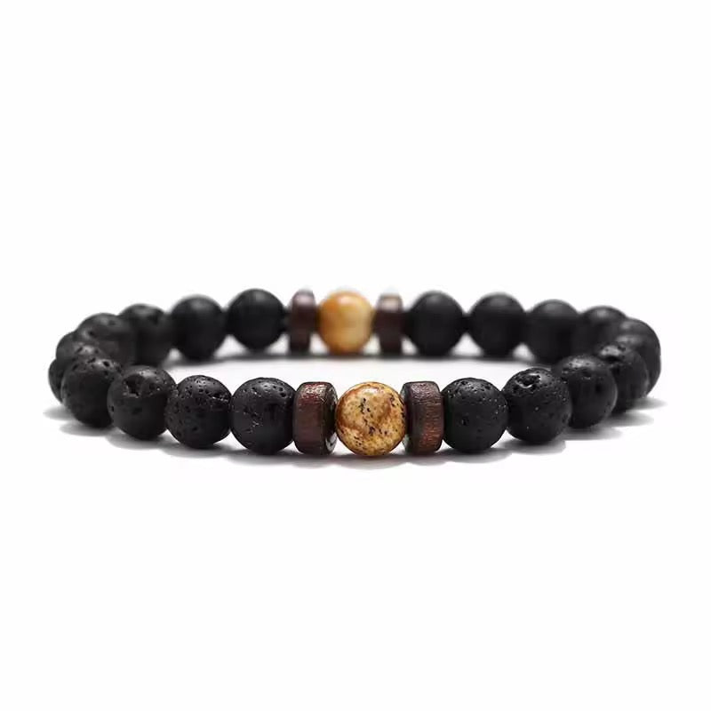 Vintage Natural Stone Bead with Wood Spacer Bracelets for Daily wear